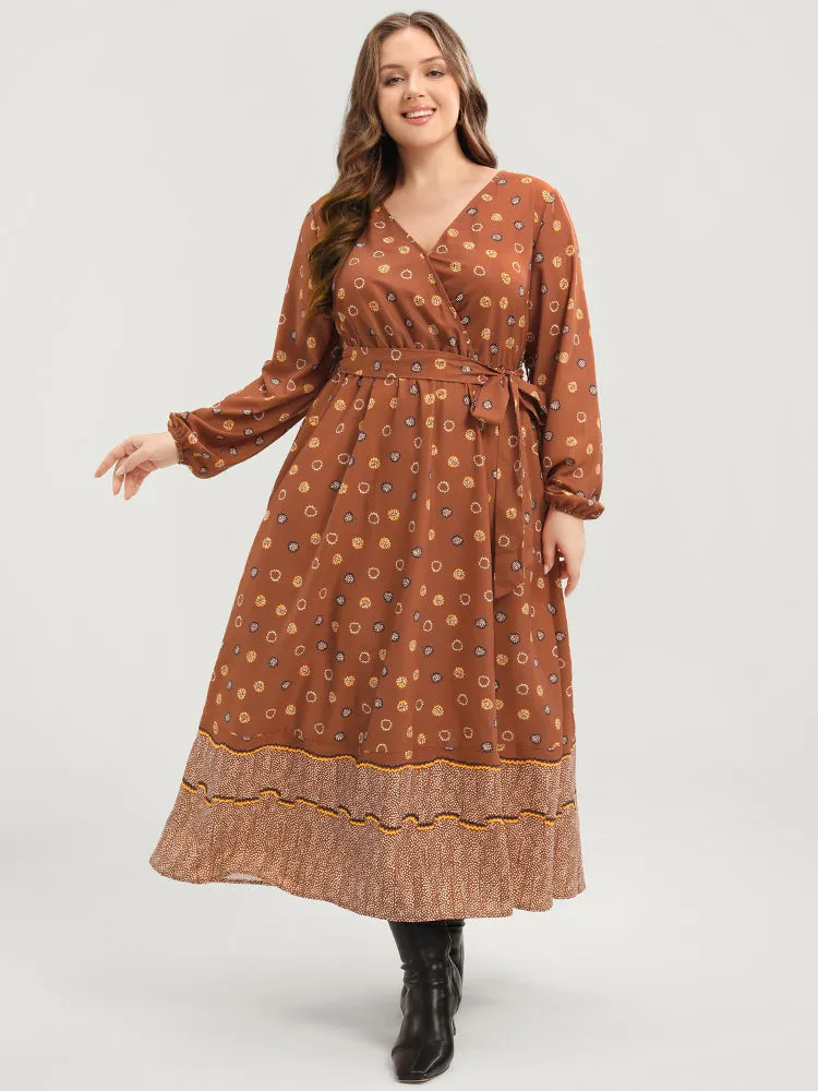 Polka Dot Lantern Sleeve Pocket Belted Surplice Neck Maxi Dress sold by Bloomchic