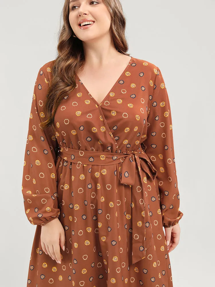 Polka Dot Lantern Sleeve Pocket Belted Surplice Neck Maxi Dress sold by Bloomchic product image thumbnail 5