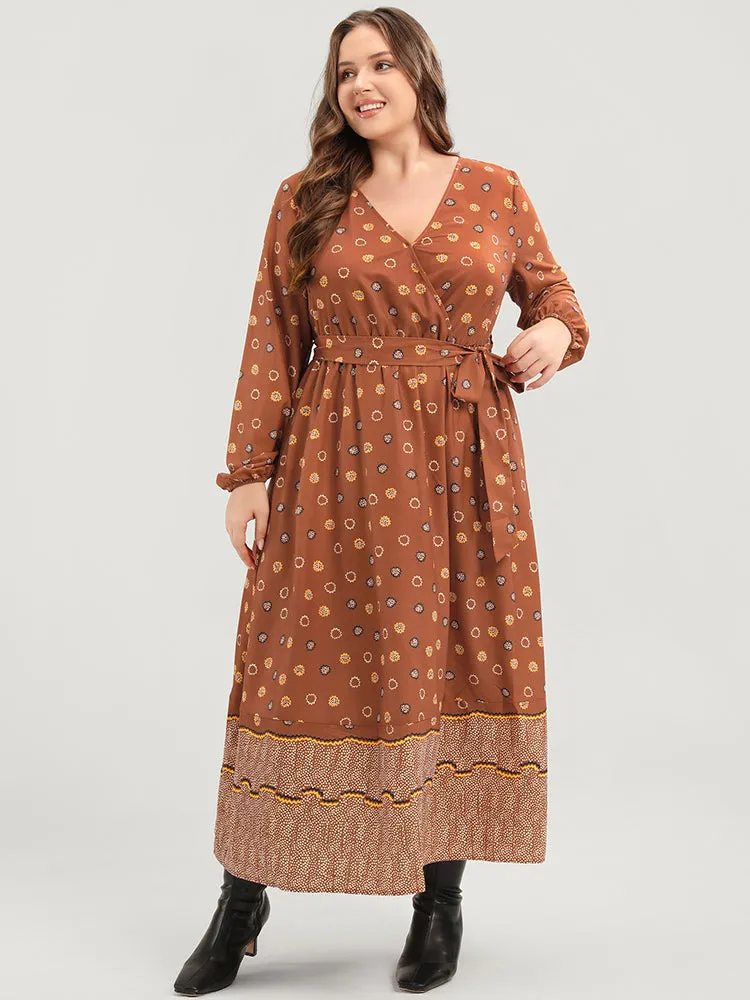 Polka Dot Lantern Sleeve Pocket Belted Surplice Neck Maxi Dress sold by Bloomchic product image thumbnail 2