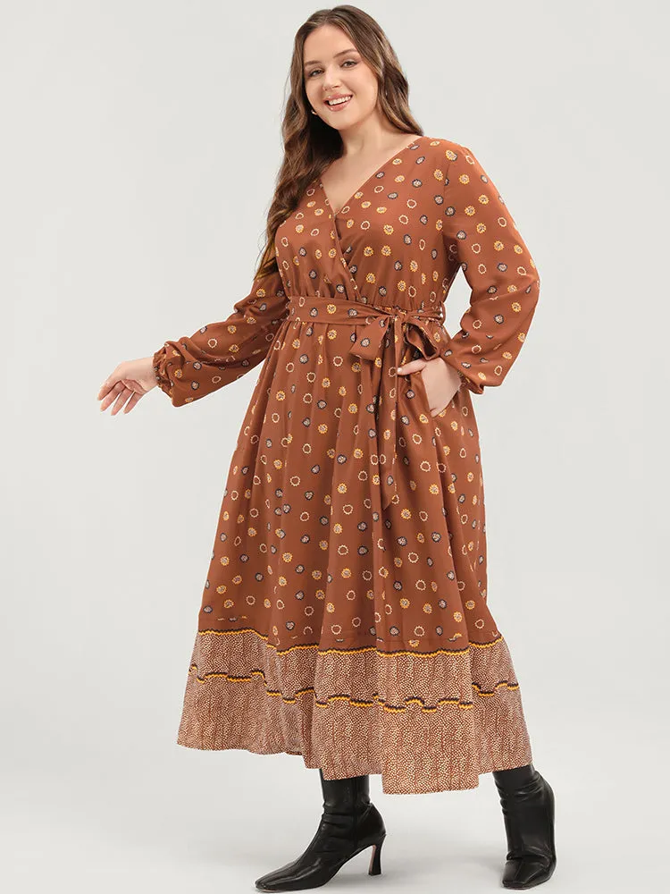 Polka Dot Lantern Sleeve Pocket Belted Surplice Neck Maxi Dress sold by Bloomchic product image thumbnail 3