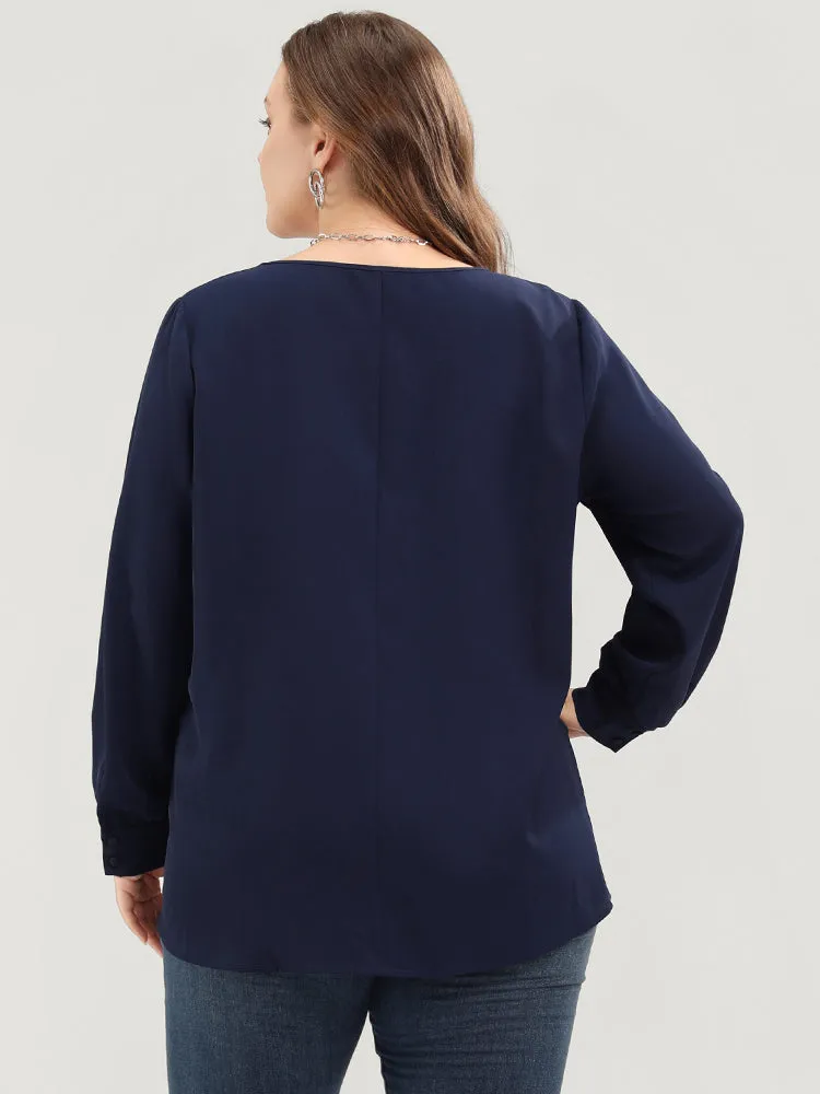 Solid Button Detail Gathered V Neck Blouse sold by Bloomchic product image thumbnail 4