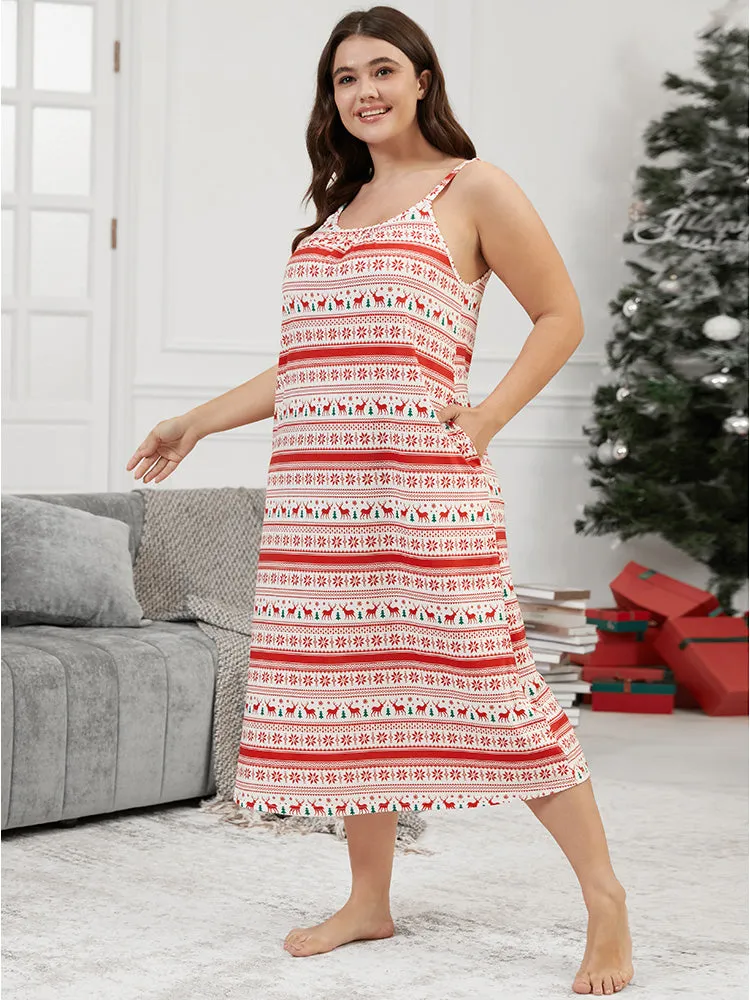 Elk & Snowflake Pocket Striped Cami Dress sold by Bloomchic product image thumbnail 2