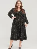 Feather Print Lantern Sleeve Pocket Wrap Belted Dress sold by Bloomchic