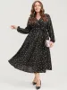 Feather Print Lantern Sleeve Pocket Wrap Belted Dress sold by Bloomchic