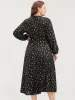 Feather Print Lantern Sleeve Pocket Wrap Belted Dress sold by Bloomchic