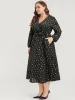 Feather Print Lantern Sleeve Pocket Wrap Belted Dress sold by Bloomchic