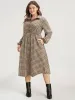 Gingham Pocket Button Up Shirt Collar Dress Without Belt sold by Bloomchic