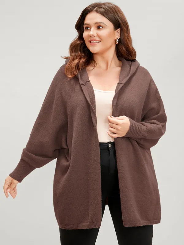 Solid Pointelle Knit  Dolman Sleeve Open Front Hooded Cardigan sold by Bloomchic