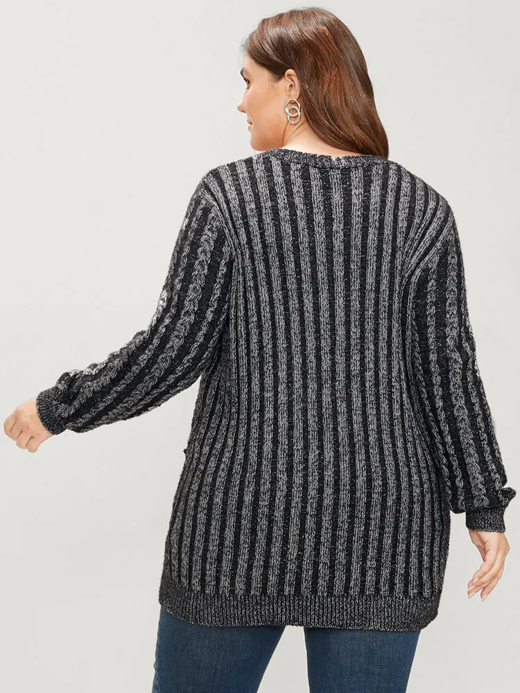 Striped Contrast Pointelle Knit Pocket Button Front Heather Cardigan sold by Bloomchic product image thumbnail 5