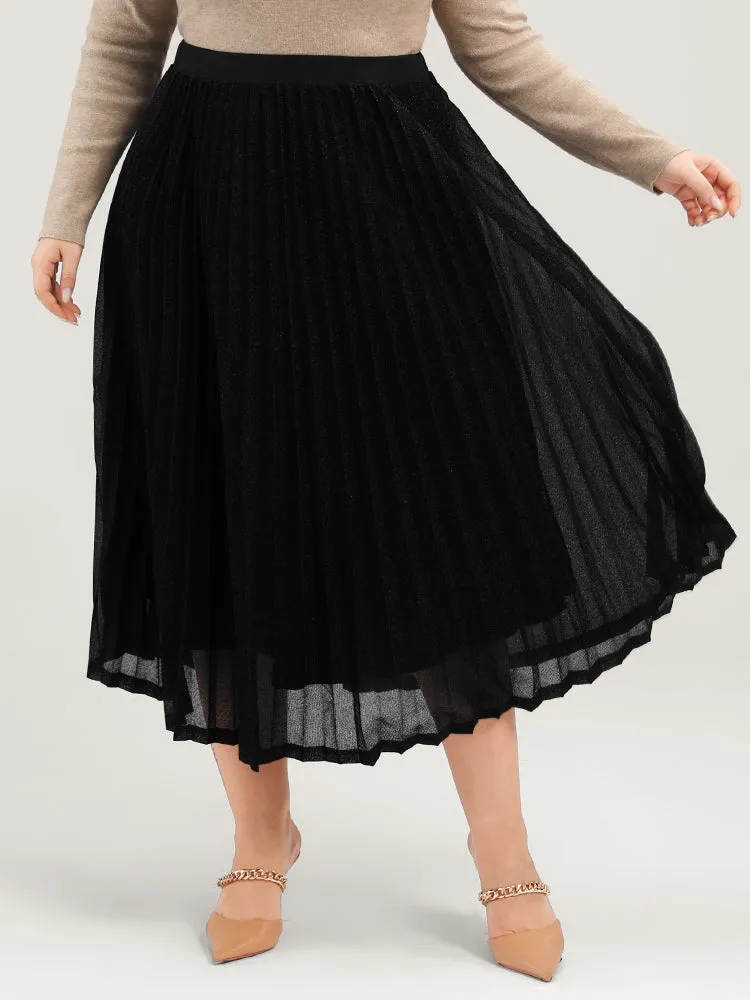 Solid Pleated Mesh Elastic Waist Skirt sold by Bloomchic product image thumbnail 2