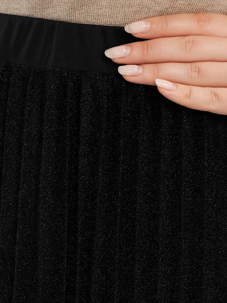 Solid Pleated Mesh Elastic Waist Skirt sold by Bloomchic product image thumbnail 3