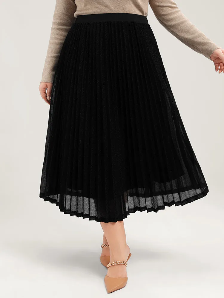 Solid Pleated Mesh Elastic Waist Skirt sold by Bloomchic
