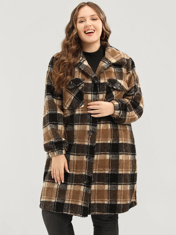Plaid Flap Pocket Button Up Teddy Coat sold by Bloomchic
