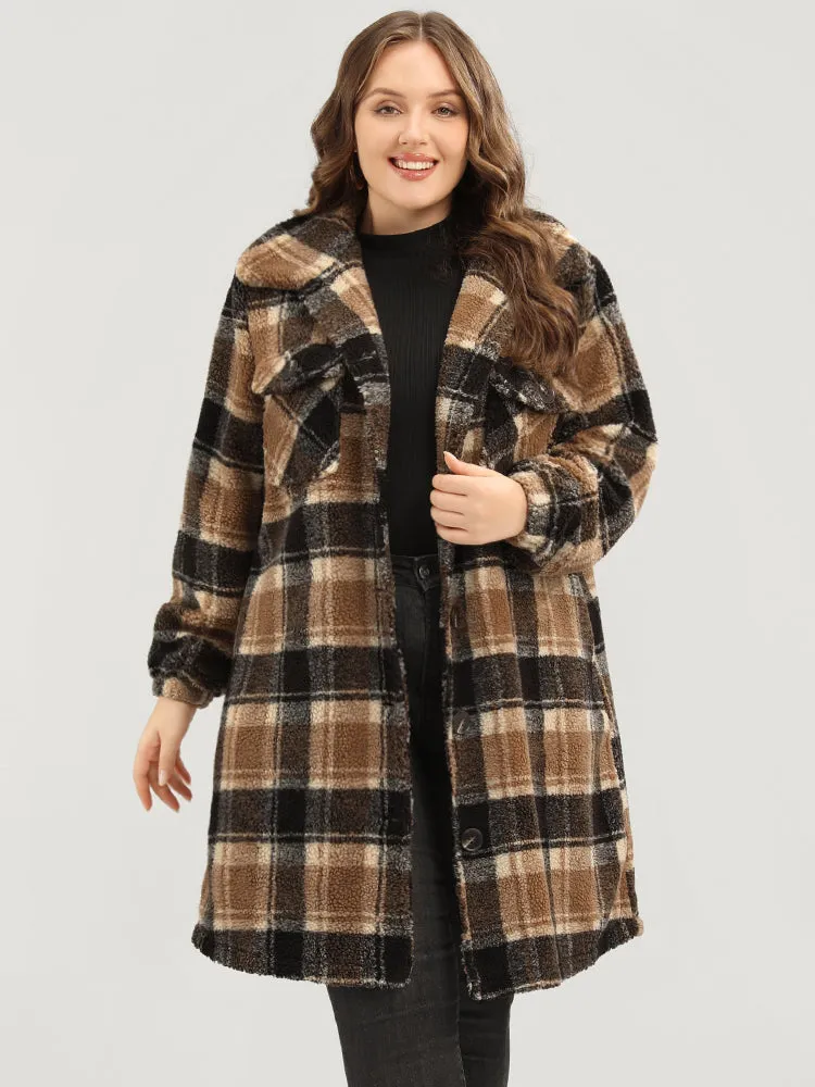Plaid Flap Pocket Button Up Teddy Coat sold by Bloomchic product image thumbnail 3