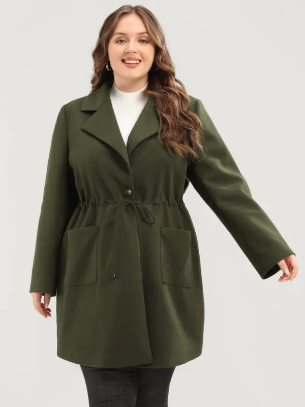 Solid Button Up Pocket Drawstring Shirt Collar Coat sold by Bloomchic