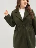 Solid Button Up Pocket Drawstring Shirt Collar Coat sold by Bloomchic
