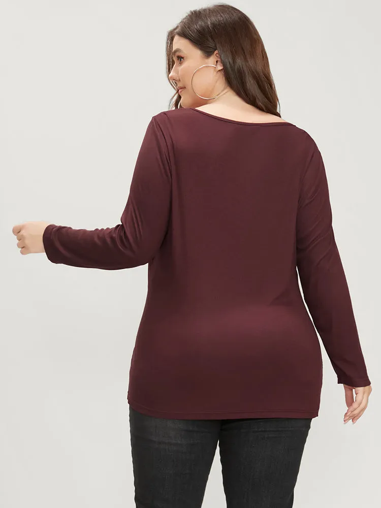 Solid V Neck Contrast Lace Rib Knit Long Tee sold by Bloomchic product image thumbnail 5