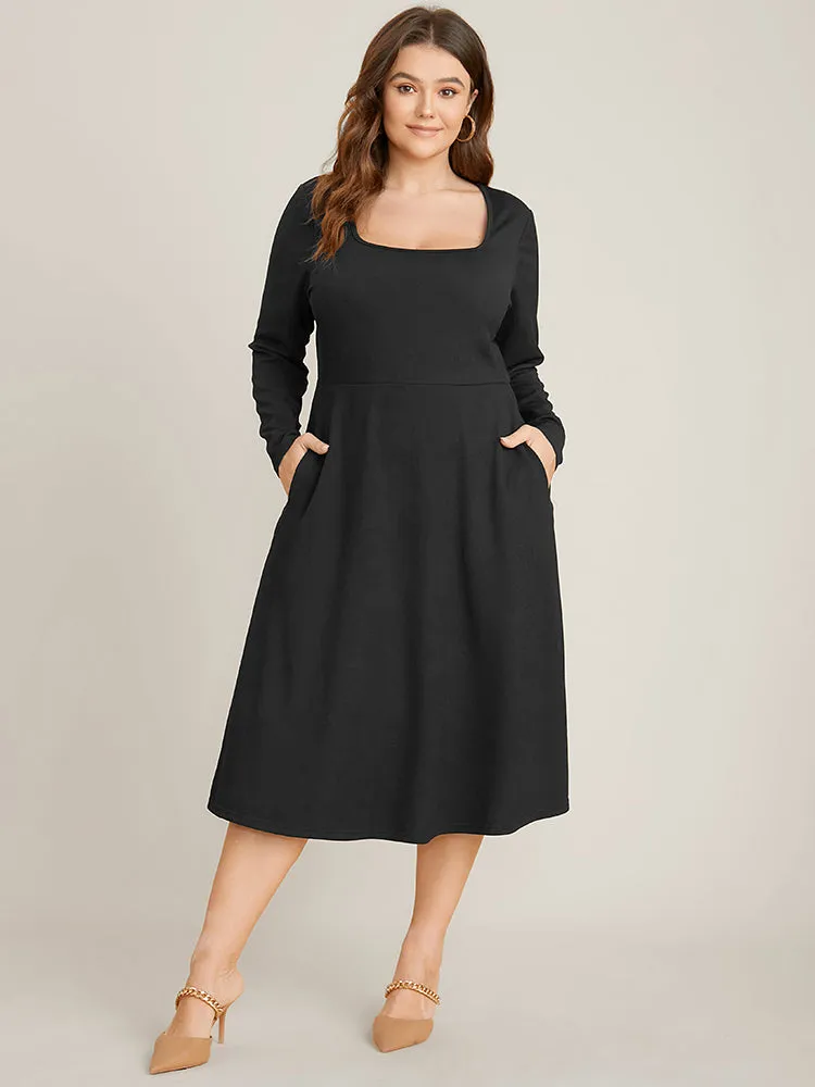 Solid Square Neck Pocket Rib Knit Midi Dress sold by Bloomchic product image thumbnail 3