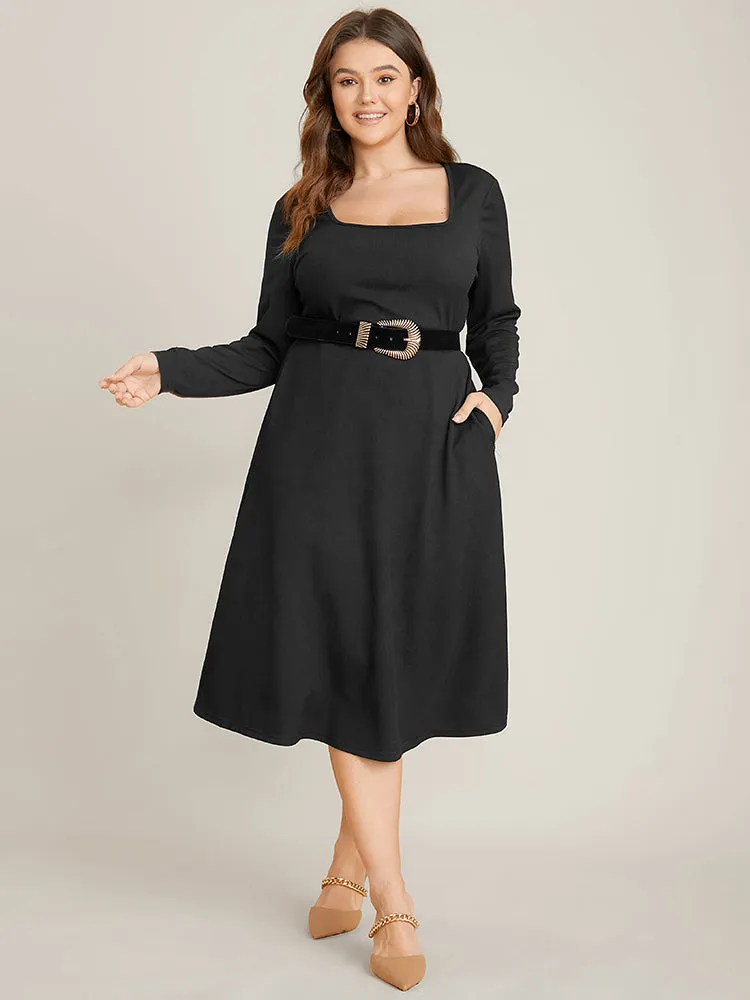 Solid Square Neck Pocket Rib Knit Midi Dress sold by Bloomchic product image thumbnail 2