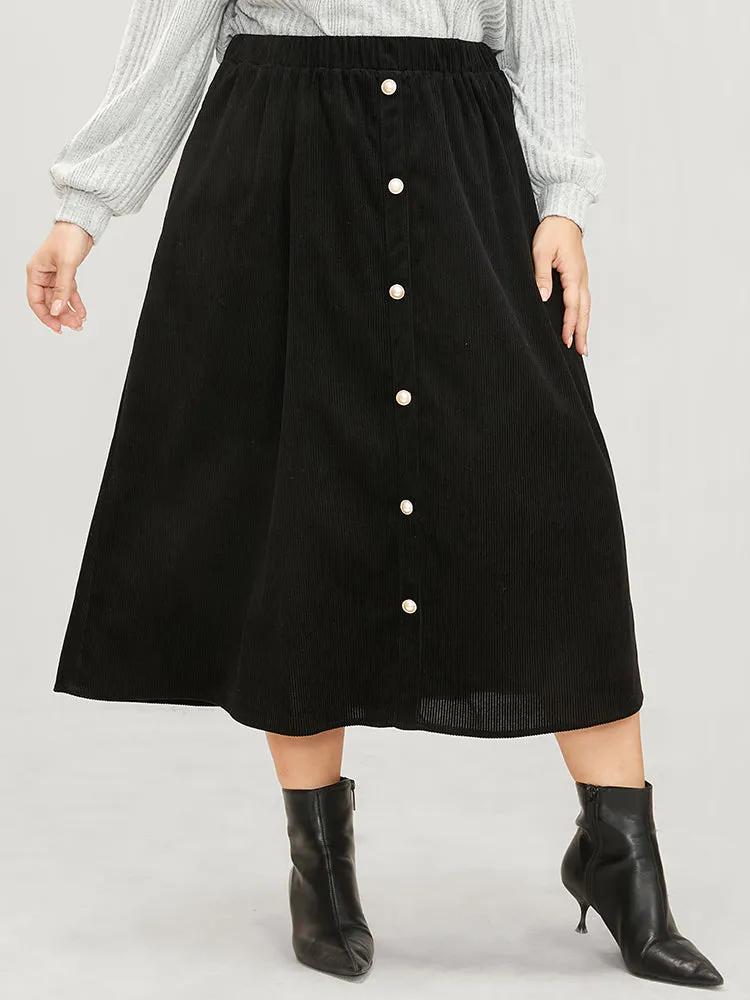 Solid Button Detail Pocket Elastic Waist Corduroy Skirt sold by Bloomchic product image thumbnail 5