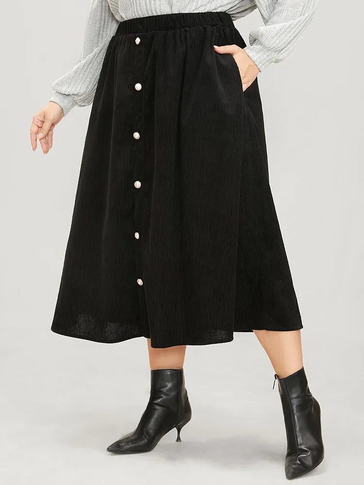 Solid Button Detail Pocket Elastic Waist Corduroy Skirt sold by Bloomchic product image thumbnail 2
