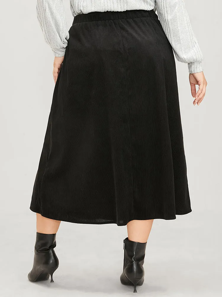 Solid Button Detail Pocket Elastic Waist Corduroy Skirt sold by Bloomchic product image thumbnail 3