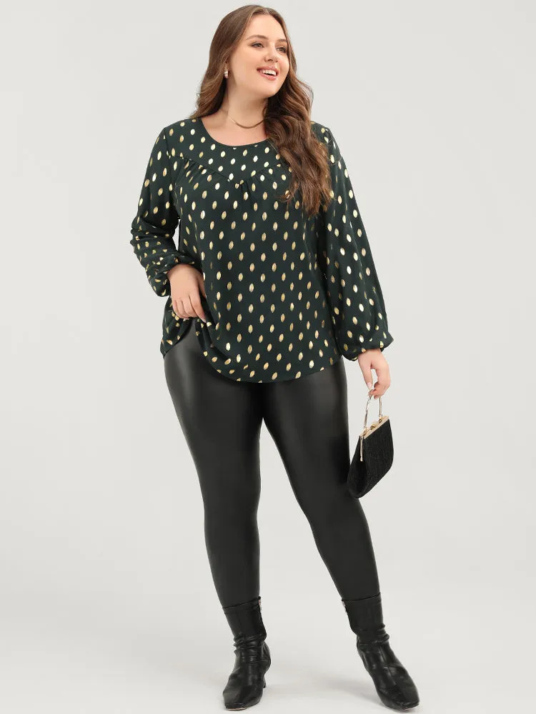 Polka Dot Round Neck Lantern Sleeve Blouse sold by Bloomchic product image thumbnail 4