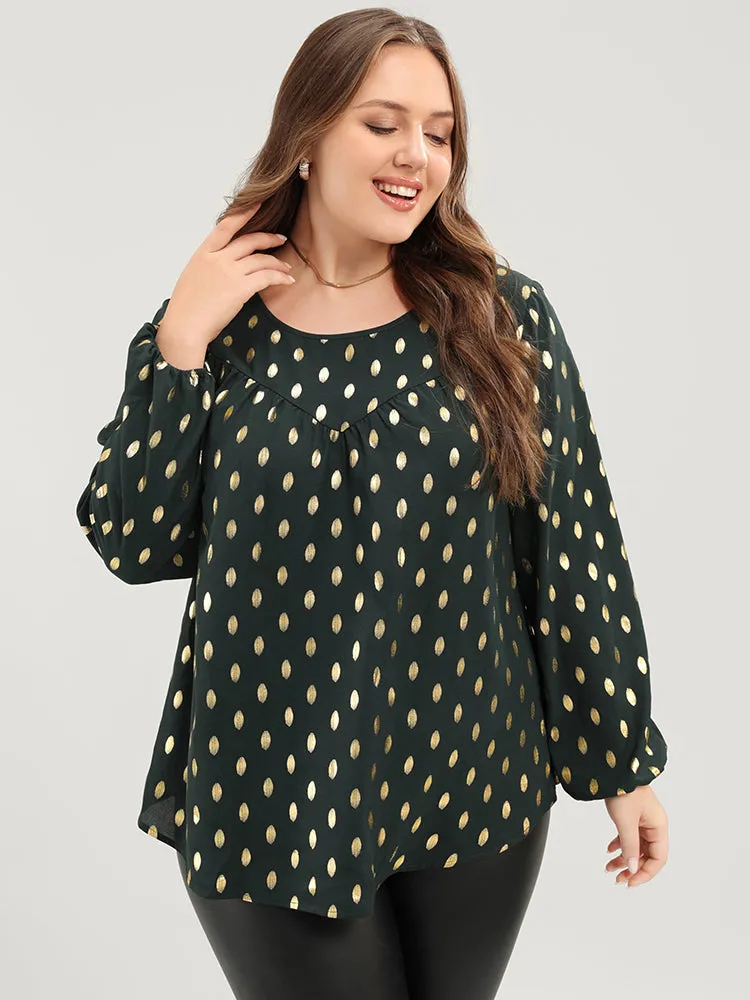 Polka Dot Round Neck Lantern Sleeve Blouse sold by Bloomchic product image thumbnail 5