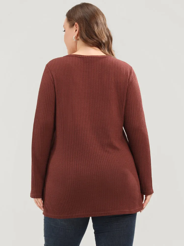 Solid Lace Button Detail Waffle Knit Sweatshirt sold by Bloomchic product image thumbnail 5