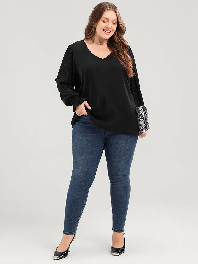 Solid V Neck Puff Sleeve Blouse sold by Bloomchic product image thumbnail 4