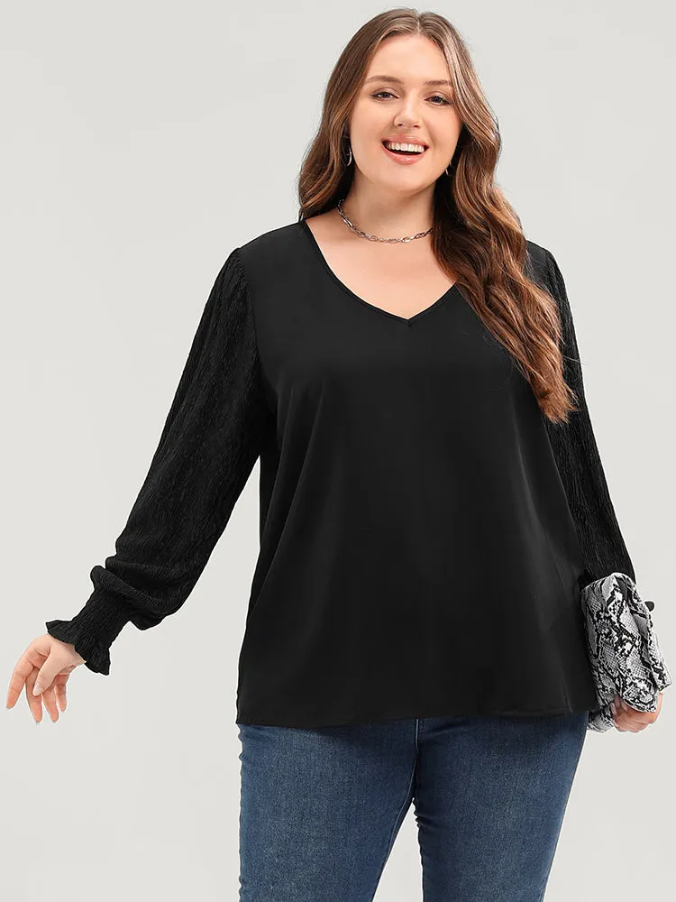 Solid V Neck Puff Sleeve Blouse sold by Bloomchic