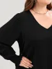 Solid V Neck Puff Sleeve Blouse sold by Bloomchic