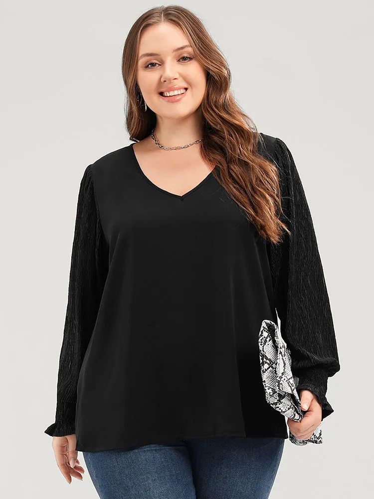 Solid V Neck Puff Sleeve Blouse sold by Bloomchic product image thumbnail 2