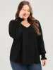 Solid V Neck Puff Sleeve Blouse sold by Bloomchic