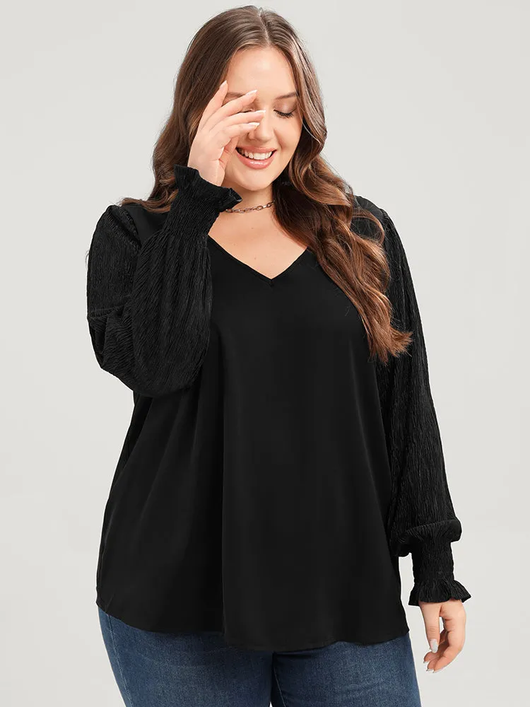 Solid V Neck Puff Sleeve Blouse sold by Bloomchic product image thumbnail 3