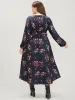 Floral Print V Neck Lantern Sleeve Pocket Belted Dress sold by Bloomchic
