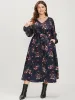 Floral Print V Neck Lantern Sleeve Pocket Belted Dress sold by Bloomchic