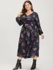 Floral Print V Neck Lantern Sleeve Pocket Belted Dress sold by Bloomchic