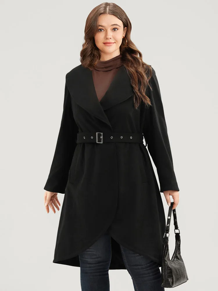 Solid Lapel Collar Pocket Belted Open Front Coat sold by Bloomchic