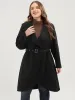 Solid Lapel Collar Pocket Belted Open Front Coat sold by Bloomchic