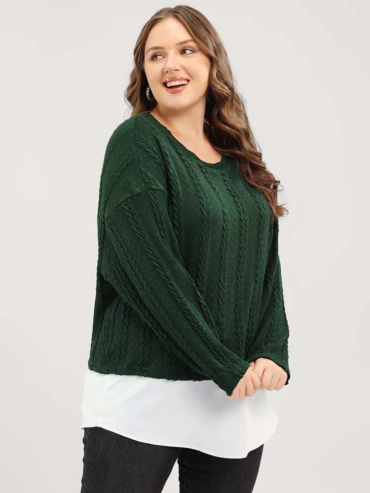 Solid Patchwork Textured Asymmetrical Hem 2-In-1 Sweatshirt sold by Bloomchic product image thumbnail 4