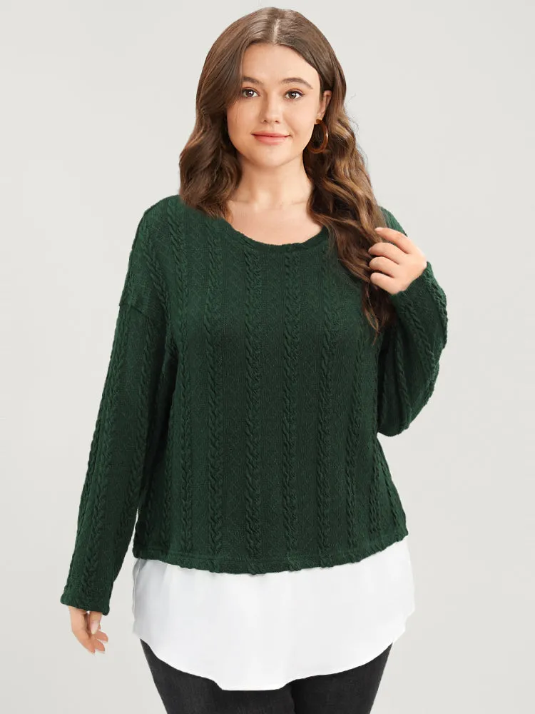 Solid Patchwork Textured Asymmetrical Hem 2-In-1 Sweatshirt sold by Bloomchic