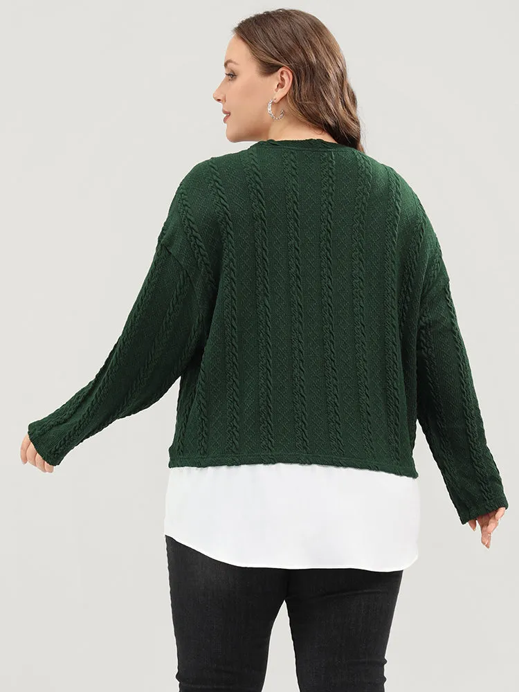 Solid Patchwork Textured Asymmetrical Hem 2-In-1 Sweatshirt sold by Bloomchic product image thumbnail 5