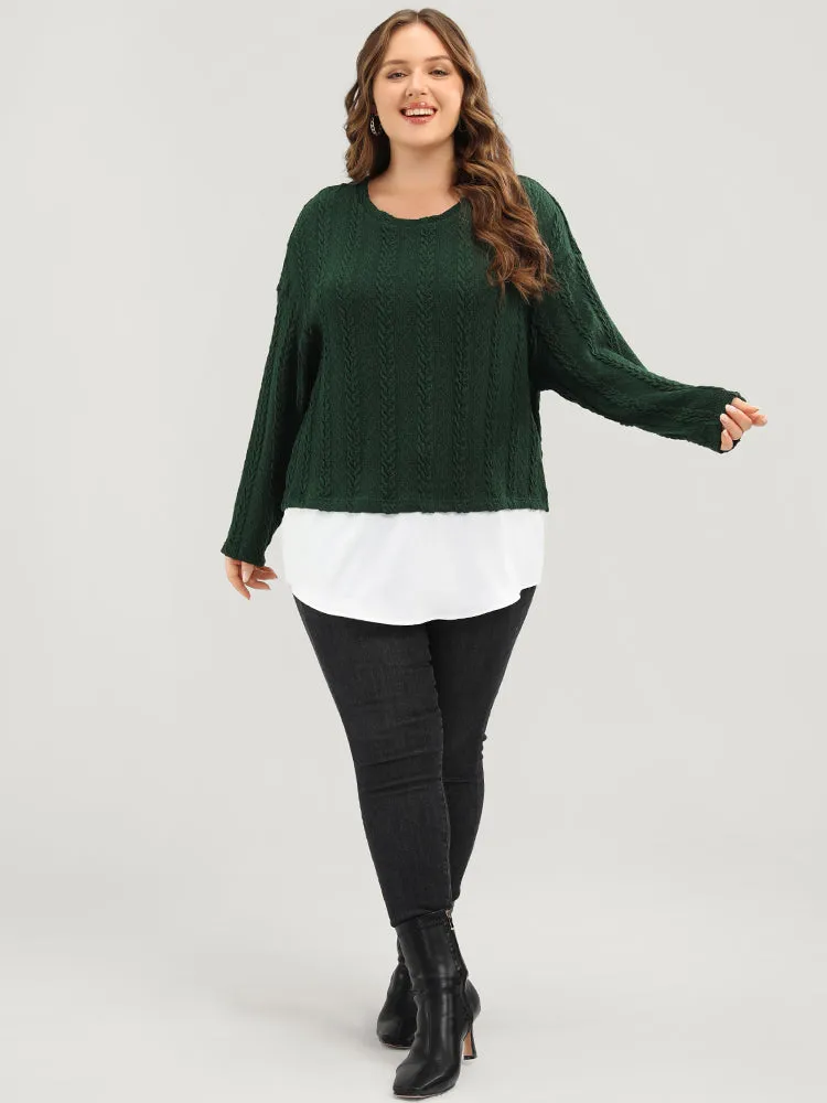 Solid Patchwork Textured Asymmetrical Hem 2-In-1 Sweatshirt sold by Bloomchic product image thumbnail 2