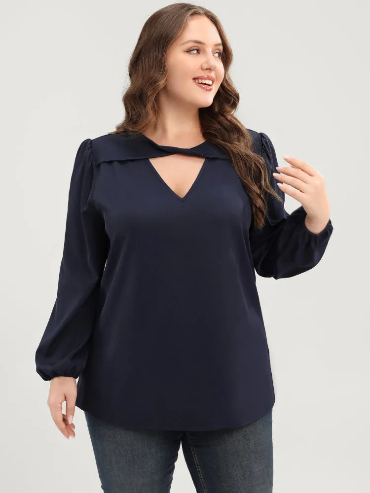 Solid Lantern Sleeve Cut Out Blouse sold by Bloomchic product image thumbnail 3