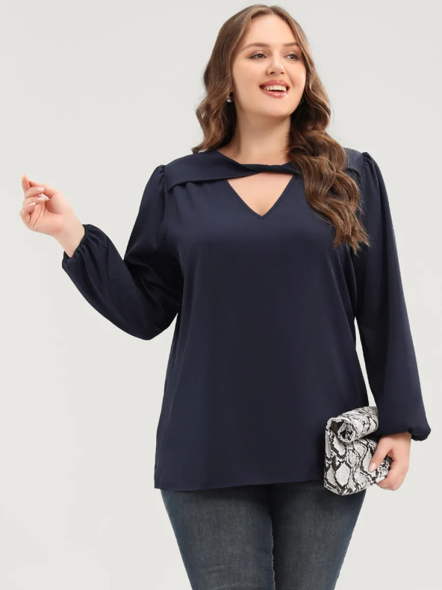 Solid Lantern Sleeve Cut Out Blouse sold by Bloomchic