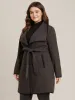 Contrast Trim Pocket Belted Lapel Collar Coat sold by Bloomchic