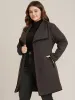 Contrast Trim Pocket Belted Lapel Collar Coat sold by Bloomchic