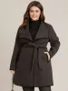 Contrast Trim Pocket Belted Lapel Collar Coat sold by Bloomchic