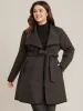 Contrast Trim Pocket Belted Lapel Collar Coat sold by Bloomchic